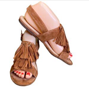 C. Wonder Jessica Suede Leather Fringe Slingback Sandals 7M Honey Tan #29E